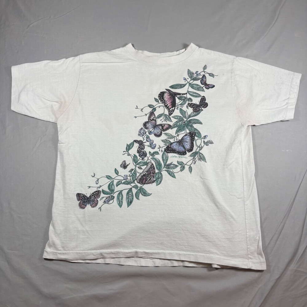 Northern Reflections Vintage Butterfly Graphic T-Shirt White 90s Nature XL